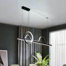GobekUsa Contemporary LED Black Suspended Island Lamp with Curvy Line and Ring Metallic Design