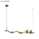 GobekUsa Contemporary Linear/Branch Dining Room Island Lamp - Cream Glass Ball, 4 Heads, Hanging Pendant with Bird Deco (Black-Gold)