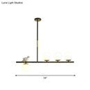 GobekUsa Contemporary Linear/Branch Dining Room Island Lamp - Cream Glass Ball, 4 Heads, Hanging Pendant with Bird Deco (Black-Gold)