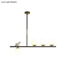 GobekUsa Contemporary Linear/Branch Dining Room Island Lamp - Cream Glass Ball, 4 Heads, Hanging Pendant with Bird Deco (Black-Gold)