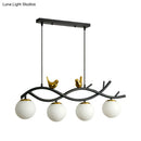 GobekUsa Contemporary Linear/Branch Dining Room Island Lamp - Cream Glass Ball, 4 Heads, Hanging Pendant with Bird Deco (Black-Gold)