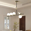 GobekUsa Contemporary Linear/Branch Dining Room Island Lamp - Cream Glass Ball, 4 Heads, Hanging Pendant with Bird Deco (Black-Gold)