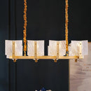 GobekUsa Contemporary Linear Chandelier: Brass Finish, Square Glass Panel, 8-Light Hanging Lamp