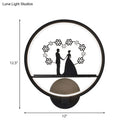 GobekUsa Contemporary Lover Pattern Circular Wall Sconce LED Light in Black for Bedside or Mural