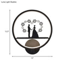 GobekUsa Contemporary Lover Pattern Circular Wall Sconce LED Light in Black for Bedside or Mural