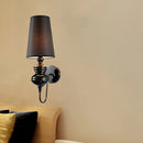 GobekUsa Contemporary Fabric Barrel Wall Mount Light - Bedroom Sconce Light (Black/Silver/White)