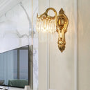 GobekUsa Contemporary Metal Gooseneck Wall Lamp with Clear Crystal Prism in Gold for Corridor