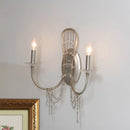 GobekUsa Contemporary Metallic Candelabra Wall Light Sconce - 2-Light Crystal Bedroom Lighting - Nickel Finish with Curved Arm