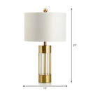 GobekUsa Contemporary Metallic Cylinder Table Light - Single-Bulb Bedside Lamp with White Drum Fabric Shade