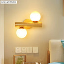 GobekUsa Contemporary Milk Glass Wall Lamp with Wooden Base - 2 Lights in White for Bathroom