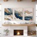 Gold & Blue Brush Strokes. Luxury 3 Piece Abstract Wall Art by Wall Art Set