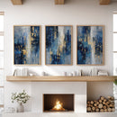 Navy Blue and Gold Triptych. Sparkle Oil Painting Prints by Wall Art Set