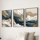 Gold & Blue Brush Strokes. Luxury 3 Piece Abstract Wall Art by Wall Art Set
