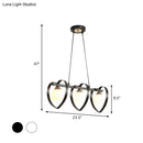 GobekUsa Contemporary Opal Glass Island Lighting - 3/4 Lights White/Black Hanging Ceiling Lamp with Heart Frame