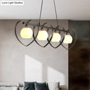 GobekUsa Contemporary Opal Glass Island Lighting - 3/4 Lights White/Black Hanging Ceiling Lamp with Heart Frame