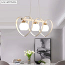 GobekUsa Contemporary Opal Glass Island Lighting - 3/4 Lights White/Black Hanging Ceiling Lamp with Heart Frame