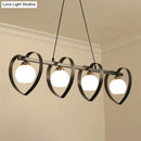 GobekUsa Contemporary Opal Glass Island Lighting - 3/4 Lights White/Black Hanging Ceiling Lamp with Heart Frame