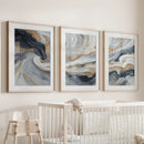 3 Piece Modern Abstract Marble Wall Art: Navy Blue and Gold by Wall Art Set