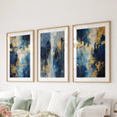 Elegant Navy and Gold Art Set of 3. Contemporary Abstract Prints by Wall Art Set