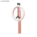GobekUsa Contemporary LED Fill Light - Metallic Circular Mirror Lamp in Black/Pink with Tripod Design