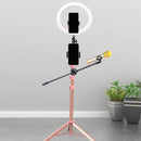 GobekUsa Contemporary LED Fill Light - Metallic Circular Mirror Lamp in Black/Pink with Tripod Design