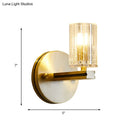 GobekUsa Contemporary Prismatic Crystal Cylinder Sconce Light - Brass Wall Mount