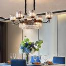 GobekUsa Contemporary Prismatic Crystal 9-Bulb Black Cylinder Pendant Light for Restaurants