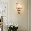 GobekUsa Contemporary Square Wall Sconce: Clear Crystal & Metal, Carved Backplate, Rose Gold