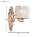 GobekUsa Contemporary Square Wall Sconce: Clear Crystal & Metal, Carved Backplate, Rose Gold