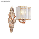 GobekUsa Contemporary Square Wall Sconce: Clear Crystal & Metal, Carved Backplate, Rose Gold