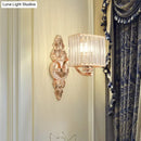 GobekUsa Contemporary Square Wall Sconce: Clear Crystal & Metal, Carved Backplate, Rose Gold