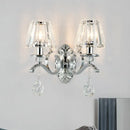 GobekUsa Contemporary Crystal Conical Wall Sconce - 2-Light Silver Lighting for Living Room