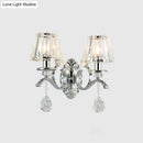 GobekUsa Contemporary Crystal Conical Wall Sconce - 2-Light Silver Lighting for Living Room