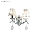 GobekUsa Contemporary Crystal Conical Wall Sconce - 2-Light Silver Lighting for Living Room