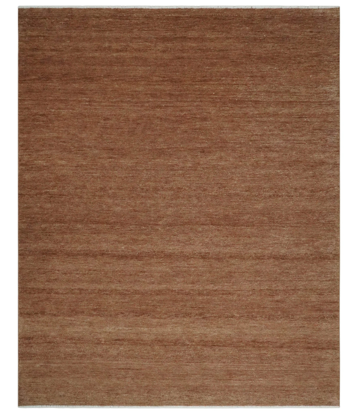 Brick Red Hand Knotted Wool Area Rug - Solid Contemporary Style