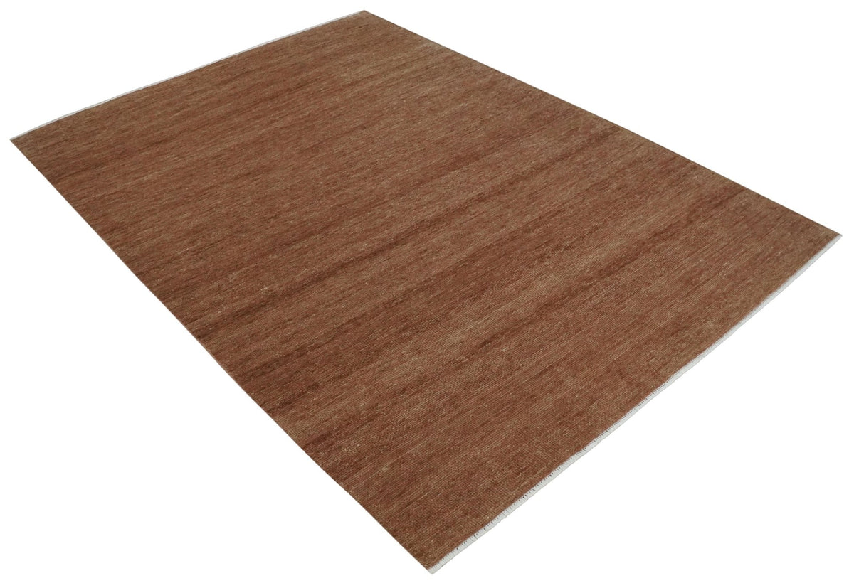 Brick Red Hand Knotted Wool Area Rug - Solid Contemporary Style, photo 9 of 10