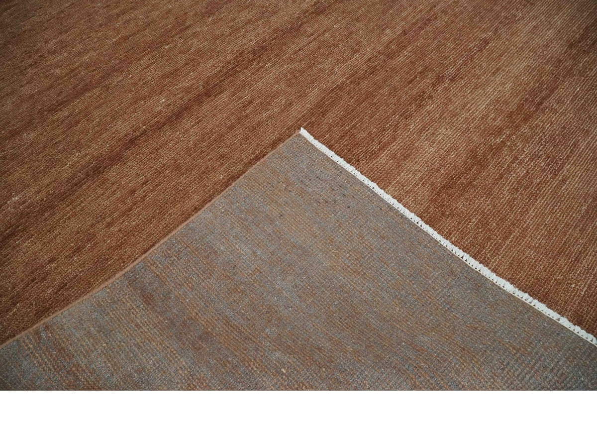 Brick Red Hand Knotted Wool Area Rug - Solid Contemporary Style, photo 7 of 10