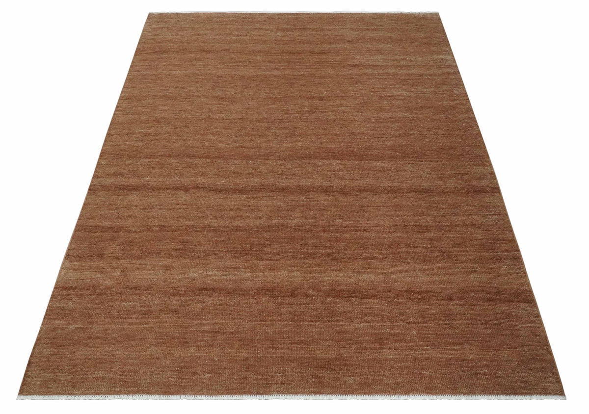 Brick Red Hand Knotted Wool Area Rug - Solid Contemporary Style, photo 10 of 10