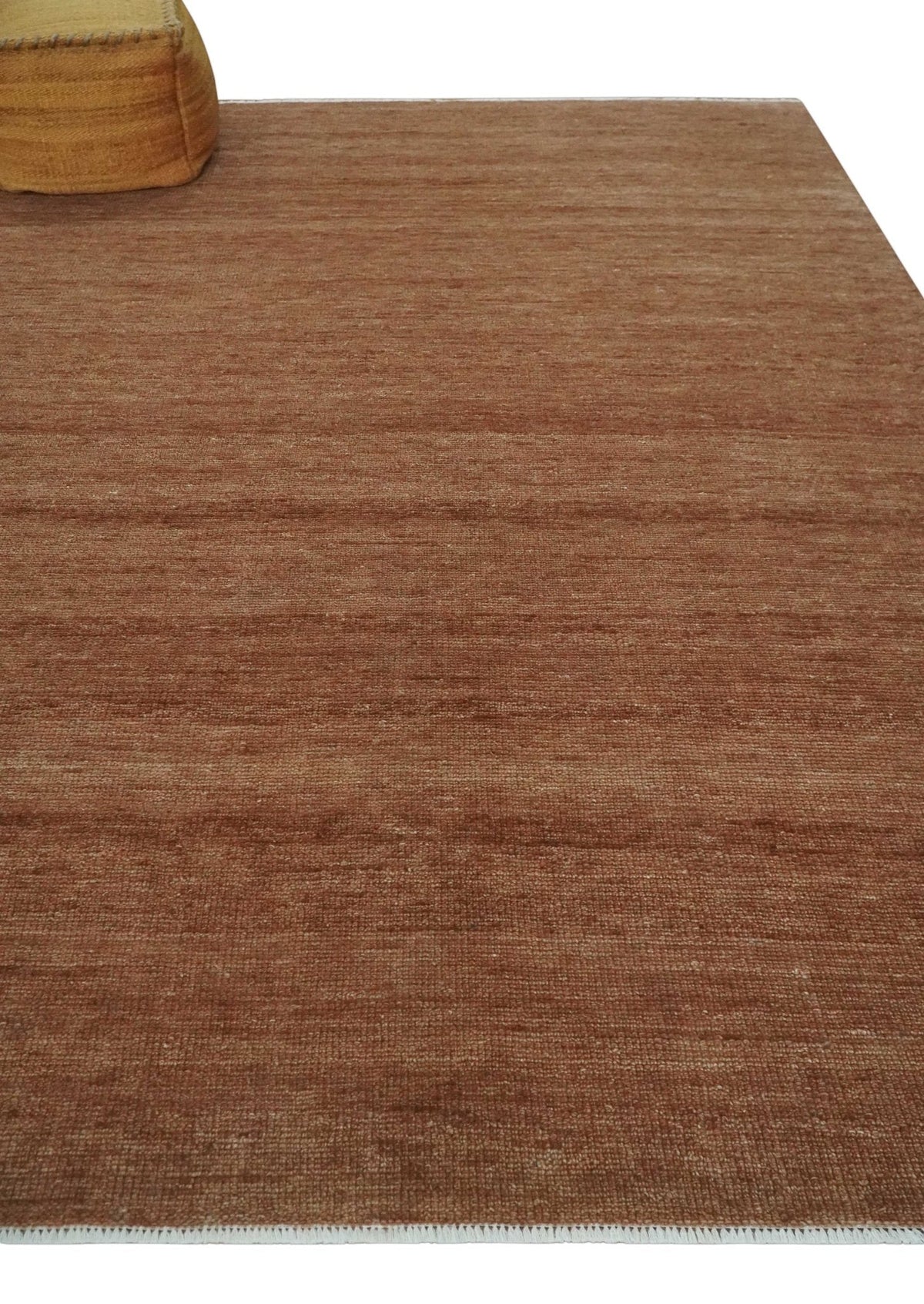 Brick Red Hand Knotted Wool Area Rug - Solid Contemporary Style, photo 3 of 10