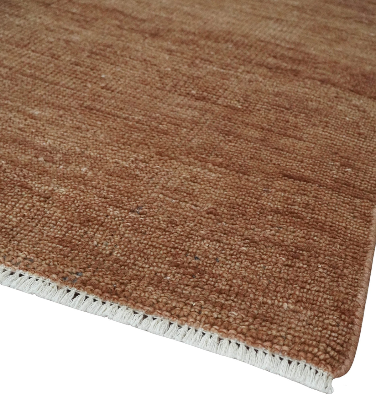 Brick Red Hand Knotted Wool Area Rug - Solid Contemporary Style, photo 5 of 10