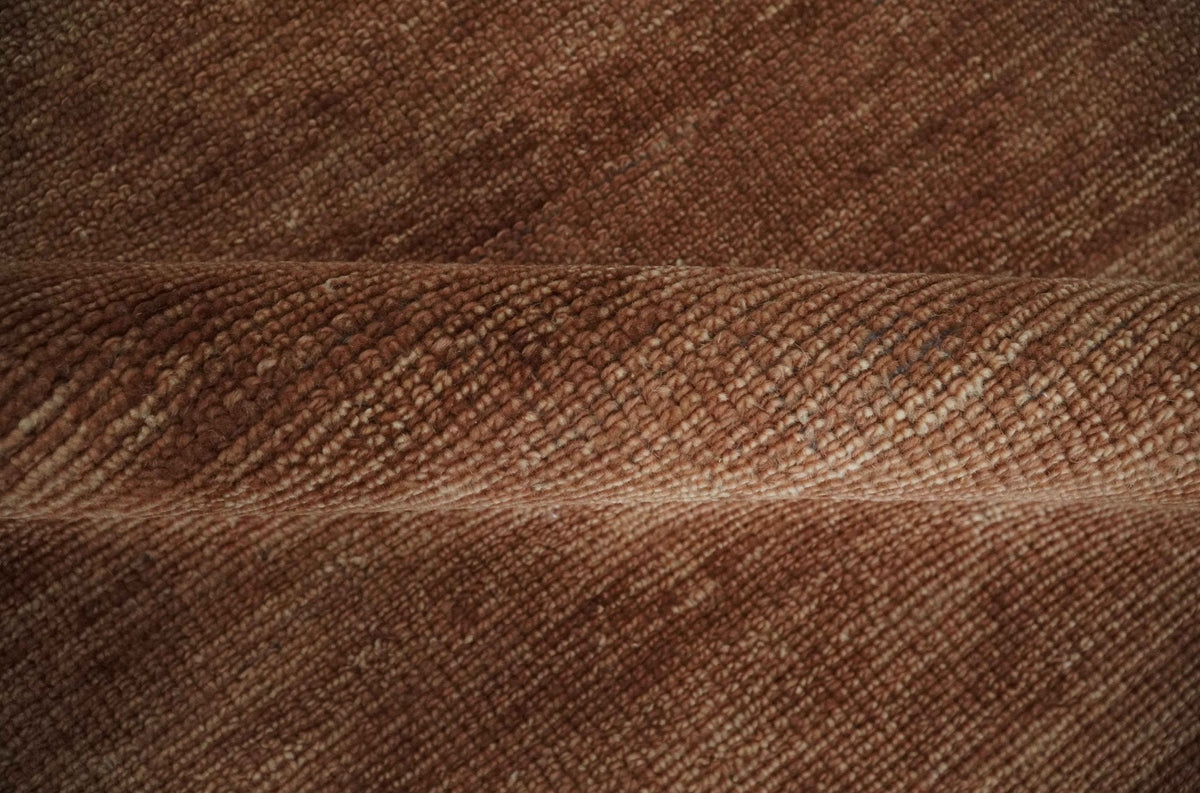 Brick Red Hand Knotted Wool Area Rug - Solid Contemporary Style, photo 6 of 10