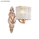 GobekUsa Contemporary Square Wall Sconce: Clear Crystal & Metal, Carved Backplate, Rose Gold