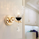 GobekUsa Contemporary Textured Glass Wall Mount Sconce Light with Teardrop Crystal Drop - Chrome Finish