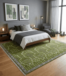 Contemporary Green and Beige Hand-Knotted Premium Wool Area Rug