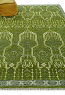 Contemporary Green and Beige Hand-Knotted Premium Wool Area Rug