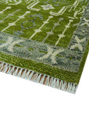 Contemporary Green and Beige Hand-Knotted Premium Wool Area Rug