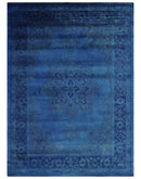 Traditional Design Overdyed Blue Hand Tufted Wool Area Rug