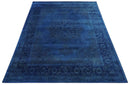 Traditional Design Overdyed Blue Hand Tufted Wool Area Rug