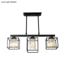 GobekUsa Contemporary Tri-Sided Crystal Rod Black Hanging Ceiling Light - Square, 3/4 Heads - Island Lamp