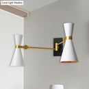 GobekUsa Contemporary Trumpet Wall Sconce Light in Black/White/Gold with Adjustable Arm and 1-3 Lights